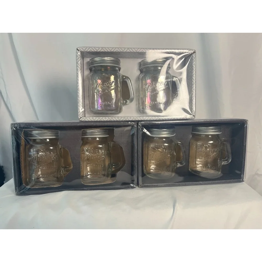 3X Mason Craft & More Glass Salt & Pepper Shakers Mason Jar w/ Handles 2 Pc Set